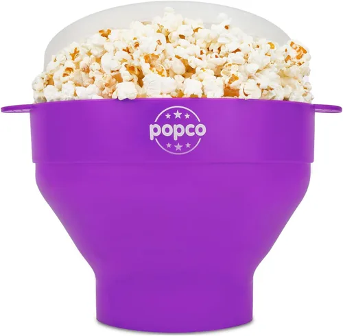 Miniatura 20 de POPCO - Palomitas de maíz de silicona para microondas - Palomitas de maíz plegables - Tazón de palomitas de maíz con asas y tapa - Apto para Verde