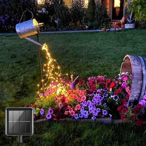 Miniatura 8 de Luces de cascada de hadas solares para exteriores, impermeables, 200 LED, 8 modos, luz de regadera (SIN REGADERA), luces de cadena alimentadas por
