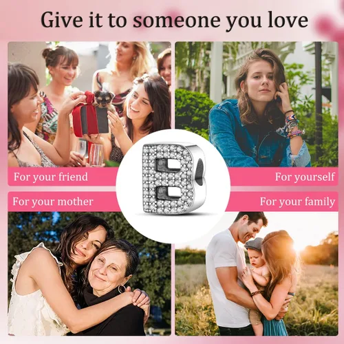 Miniatura 7 de MULA Dijes de plata de ley 925 para pulseras y collares de cuentas del alfabeto de la A a la Z, colgantes con circonita cúbica 5A, regalos