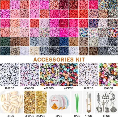 Miniatura 3 de XSEINO 46000 cuentas de arcilla, 216 colores, 10 cajas de cuentas de arcilla, 5 estilos de cuentas de letras, con accesorios de fabricación rica y 3