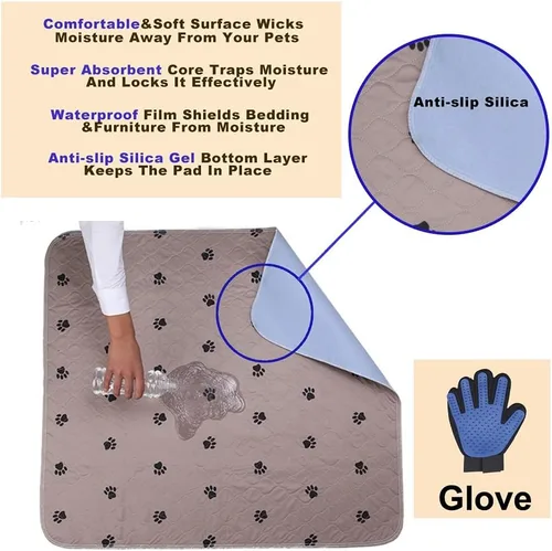 Miniatura 2 de SincoPet - Tapete lavable para orina y guantes de aseo para perros, tapete grande reutilizable superabsorbente, impermeable y antideslizante
