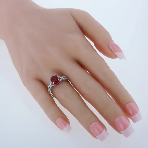 Miniatura 2 de PEORA 925 Sterling Silver Forever Ring, Natural, Created and Simulated Gemstones, Oval Shape 9x7mm, Sizes 5 to 9
