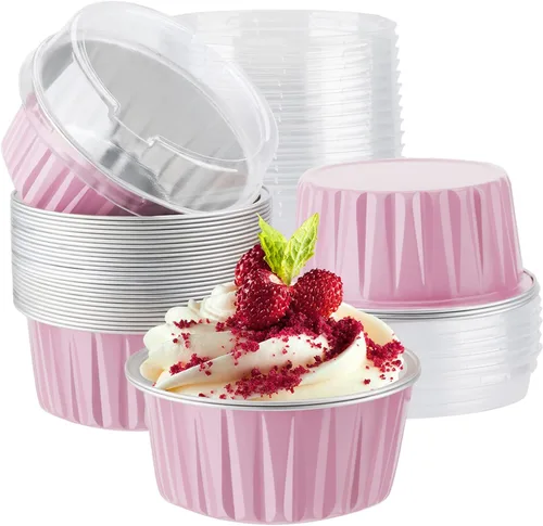 Miniatura 18 de EUSOAR Tazas de aluminio para hornear, paquete de 30 tazas de 5 onzas para cupcakes con tapas, moldes de pastel de 4.2 fl oz, flanes de postres, Azul
