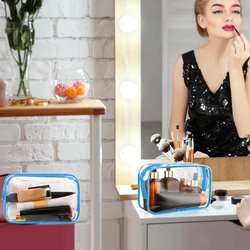Miniatura 7 de Saintrygo Paquete de 18 bolsas de maquillaje transparentes de 7 x 5 de PVC, bolsas de plástico con cremallera, artículos de tocador portátiles