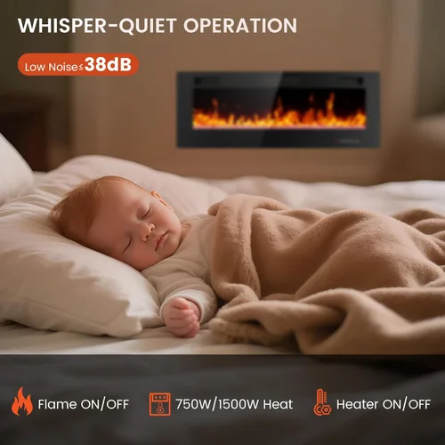 Miniatura 6 de Electactic Chimenea eléctrica de 50 pulgadas, ultrafina, empotrada y montada en la pared con control remoto, calentador de chimenea, temporizador