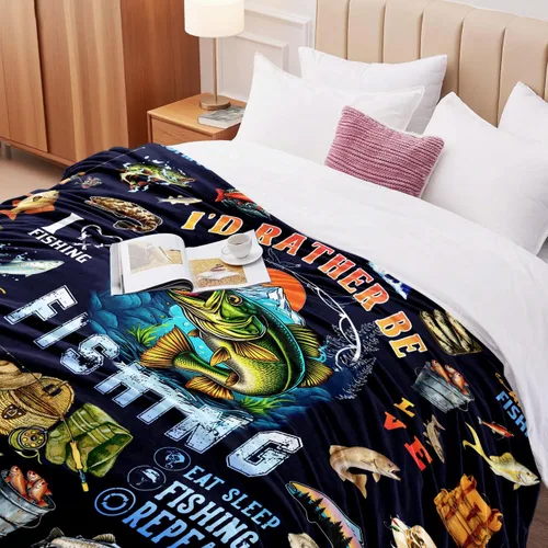 Miniatura 5 de Manta de pesca para hombres y niños, manta de franela suave y cálida divertida de pescado, el mejor regalo para los amantes de los pescadores