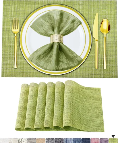 Miniatura 21 de BETEAM Juego de 4 manteles individuales de vinilo tejido para mesa de comedor, lavables, lavables, manteles individuales de cocina, duraderos