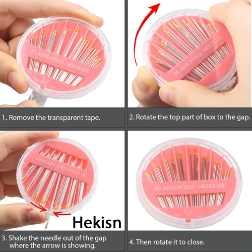 Miniatura 4 de Hekisn 30 agujas de coser a mano de alta calidad, 6 tamaños, 30 unidades, agujas de coser surtidas, agujas de coser para reparación de costura a