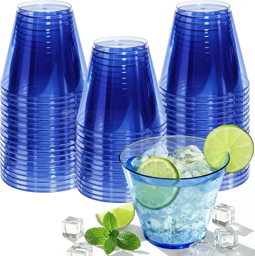 Miniatura 19 de Glowserve Paquete de 50 vasos de plástico transparente de 9 onzas, vasos de plástico azul transparente para cóctel, vasos desechables para fiestas
