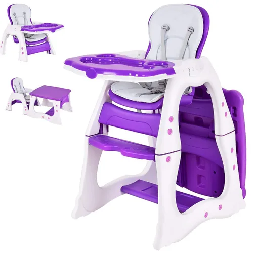 Costzon Silla alta para bebé, juego de mesa y silla infantil 3 en 1, asiento elevador convertible con bandeja de alimentación ajustable de 3 Púrpura