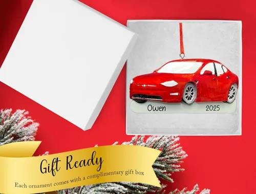 Miniatura 4 de Adorno de Navidad personalizado para automóvil eléctrico 2026 Decoración de árbol de Navidad de automóvil eléctrico rojo personalizado con nombre