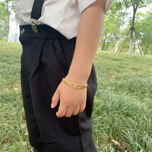 Miniatura 3 de Ethlyn Pulseras de bebé para niños y niñas, chapados en oro de 18 quilates, pulseras de cadena de eslabones cubanos para niños, exquisito regalo