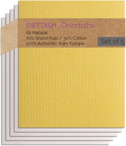 SWEDEdishcloths Paquete de 5 paños de cocina suecos (1 amarillo, 4 naturales) Combo de toallas de papel YNNNNNN, respetuosos con el medio ambiente,