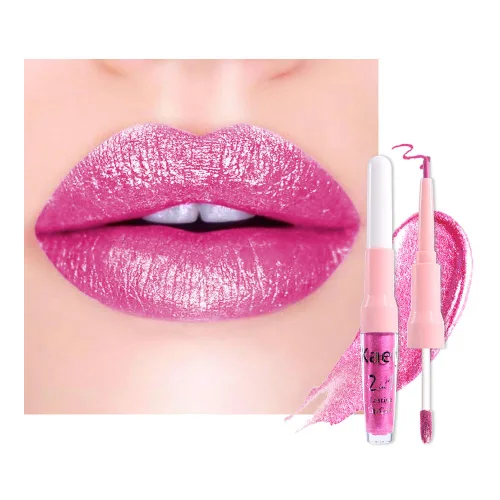 Miniatura 40 de evpct Juego de delineador de labios y lápiz labial metálico rosa claro, para mujeres, de larga duración, impermeable, 24 unidades, color rosa claro