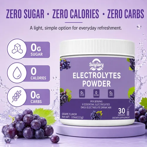 Miniatura 2 de Mezcla de bebida en polvo de electrolitos sin azúcar, polvo de hidratación diaria con 6 electrolitos clave, minerales traza, apto para dieta
