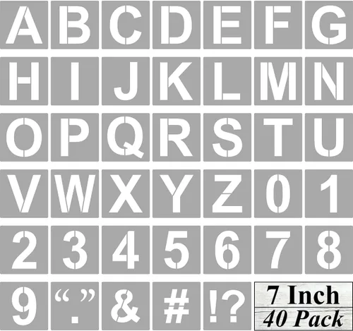 Plantillas de letras y números del alfabeto de 7 pulgadas, paquete de 40 plantillas grandes de letras y números con letreros para pintar sobre