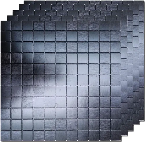 Miniatura 7 de 10 hojas autoadhesivas de mosaico de aluminio para despegar y pegar, paneles de pared 3D para cocina y baño (12 x 12 pulgadas, bronce)