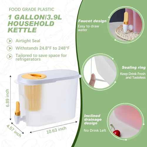 Miniatura 3 de Gerrii 2 unidades, dispensador de bebidas de plástico de 1 galón con 2 filtros, dispensador de bebidas para refrigerador, jarra de cerveza fría