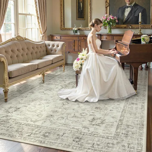 Miniatura 3 de LIVEBOX Alfombra lavable de 8 x 10 pies para sala de estar, dormitorio, antideslizante, estilo bohemio, para interiores, para comedor, oficina, gris