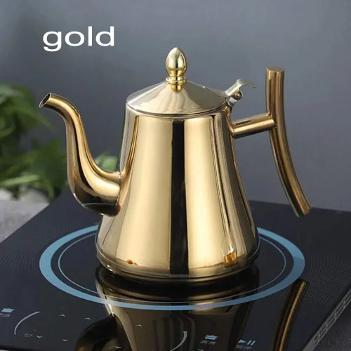 Miniatura 4 de HOKY Hervidor de agua de acero inoxidable 1L1.5L, tetera más gruesa con filtro, tetera de hotel, cafetera de inducción, hervidor de té dorado