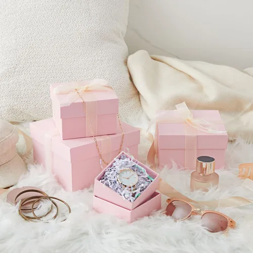 Miniatura 2 de Stockroom Plus Juego de cajas de regalo, surtido de 4 piezas, color rosa, cajas cuadradas rosadas apilables con tapas para bodas, cumpleaños