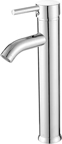 VOTON - Grifo para lavabo de diseño moderno, mezclador de cromo, cuerpo alto, mango único, un solo agujero, llave para lavabo T-cromo