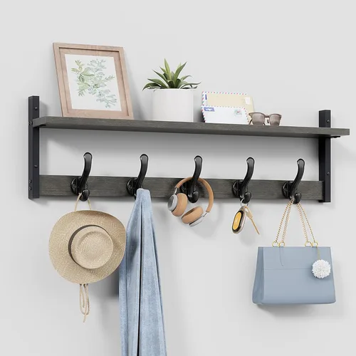 Miniatura 8 de Tatub Perchero rústico de 29 pulgadas con estante, ganchos de pared de entrada con estante, perchas para baño, sala de estar, dormitorio