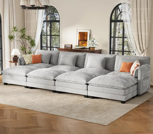 Miniatura 67 de ELUCHANG Sofá modular de gran tamaño de 79 pulgadas, cómodo sofá en forma de nube para sala de estar, sofá en forma de L con otomana, sofá de Negro