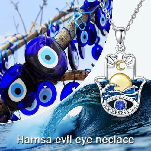 Miniatura 19 de PROESS Collar de plata de ley Hamsa Fátima collar de elefante, colgante de ojo azul, joyería para hombres, mujeres, niñas y niños