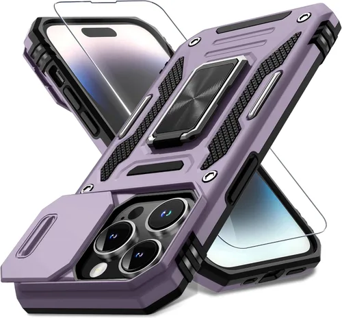 Miniatura 288 de DEERLAMN Funda para iPhone Xs Max con funda deslizante para cámara + protector de pantalla, soporte giratorio de anillo de grado militar a prueba