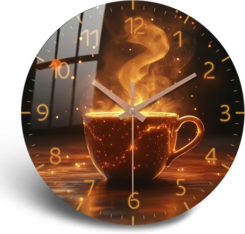 Miniatura 8 de Reloj de pared de cocina, 10 pulgadas, vintage, con letrero de café, funciona con pilas, reloj de cuarzo silencioso sin tictac para dormitorio, Taza