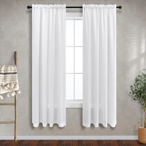 Miniatura 49 de Cortinas blancas puras de 38 pulgadas de ancho para dormitorio, juego de 2 paneles de cortinas de privacidad con bolsillo para barra, cortinas