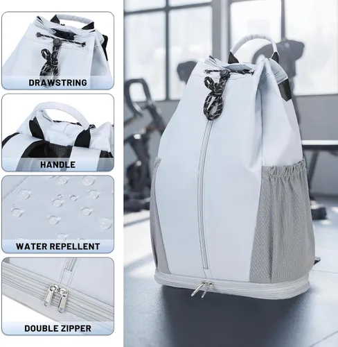 Miniatura 6 de mygreen Mochila con cordón para gimnasio con compartimento para zapatos, Gris