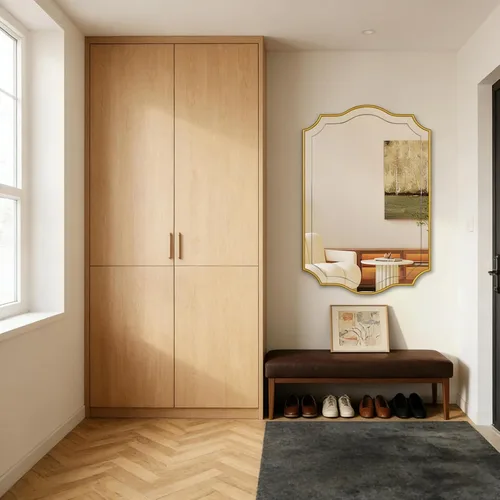 Miniatura 6 de POZINO Espejo de baño dorado, espejo rectangular moderno de 24 x 36 pulgadas para sobre el fregadero, espejos festoneados con marco de madera