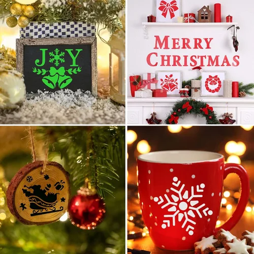 Miniatura 5 de YEAJON 25 plantillas pequeñas de Navidad de 3 x 3 pulgadas para pintar en madera, tela, papel, ventanas, tarjetas, adornos de bricolaje, plantillas