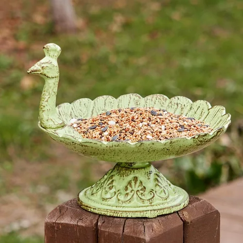 Miniatura 8 de HOUYANG Baños para pájaros de hierro fundido de 44 pulgadas de alto para exteriores con comedero de pájaros de metal, cuenco de baño de pájaros