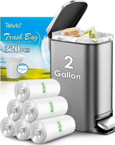Bolsas de basura de Teivio, 2 galones, 320 unidades, bolsas de basura resistentes, bolsas de basura transparentes para papeleras de baño, bolsas de