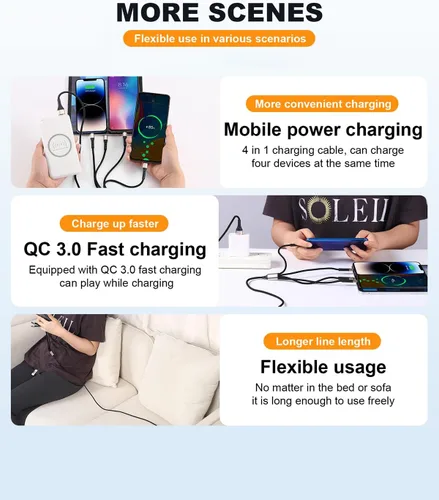 Miniatura 7 de SIQIWO Cable multiUSB C de carga rápida, [paquete de 4 pies/2] QC 3.0 (3A), cable divisor USB C, cable de carga 4 en 1 con 4 puertos tipo C
