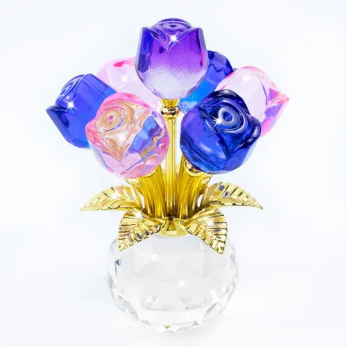 Miniatura 24 de Figura de flor de rosa de cristal con jarrón redondo, flores de cristal, flores de vidrio con tallos, figura de cristal de rosa de cristal, regalos