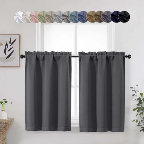 Miniatura 51 de Aqua Cafe - Juego de 2 paneles de cortinas opacas de 24 pulgadas de largo, con aislamiento térmico suave y sólido, para ventanas de baño, sótano