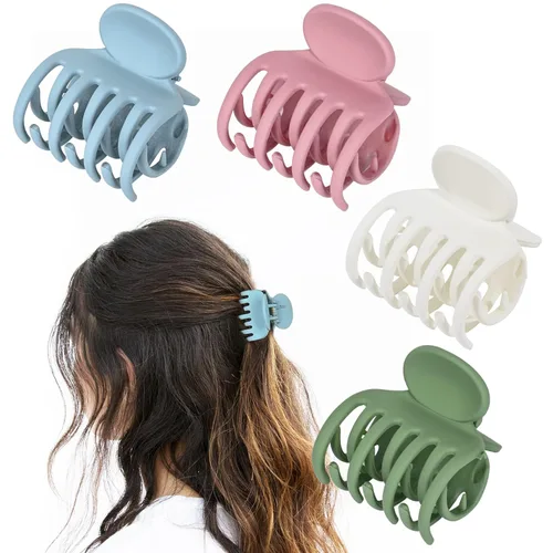DEEKA Clips de cabello pequeñas con garras para cabello fino, paquete de 4, fila doble de dientes, 4 cm de diámetro, tamaño mediano, mate, Color