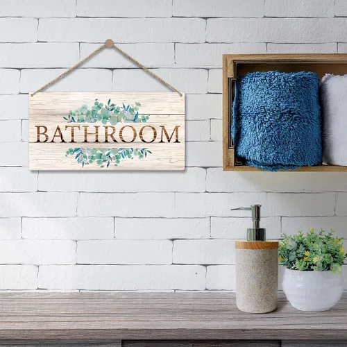 Miniatura 5 de Letrero de bienvenida para decoración de baño, 10 x 5 pulgadas, placa de madera impresa para colgar en la puerta, decoración para el hogar, granja