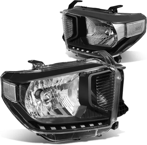 DNA MOTORING Conjunto de faros delanteros (lado del conductor y del pasajero) compatible con Tundra 14-17, negro transparente, HL-OH-TTUND14-BK-CL1