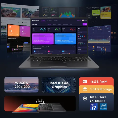 Miniatura 3 de ASUS Vivobook - Laptop WUXGA de 16 pulgadas, Intel i7-1355U, RAM DDR4 de 16 GB, gráficos Intel Iris Xe, almacenamiento de 1.5 TB