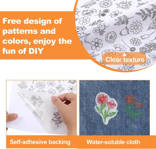 Miniatura 4 de Estabilizador soluble en agua para patrones de flores, 122 patrones de bordado para pegar y coser, papel de bordado para pegar y coser
