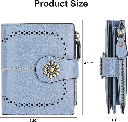 Miniatura 6 de Lavemi Cartera de piel para mujer, pequeña, compacta, con bloqueo RFID, para tarjetas de crédito, con bolsillo con cremallera