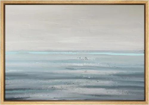 Miniatura 45 de SIGNWIN Lienzo enmarcado para pared, nubes blancas sobre el mar azul marino, pintura al óleo del océano costero, primer plano abstracto, moderno