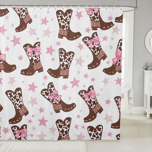 Miniatura 27 de Feelyou Accesorios impermeables de baño de cereza roja con 12 ganchos, cortina de ducha de frutas de dibujos animados para niñas, mujeres y niños