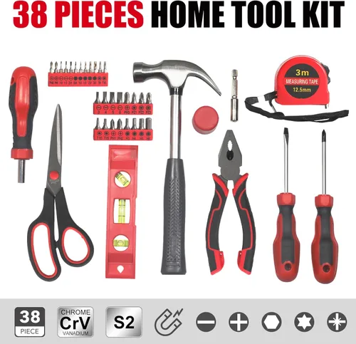 Miniatura 2 de SPICIMOMO Basic Home Kit de Herramientas Rojo - Juego de Herramientas de 38 Piezas con Cajas de Almacenamiento Portátiles para Reparación