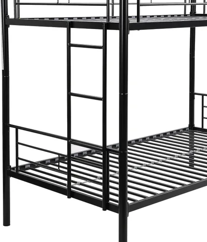 Miniatura 3 de EMKK Literas de metal tamaño individual con escalera y barandilla de longitud completa, marco de cama de metal negro, no necesita somier, firme